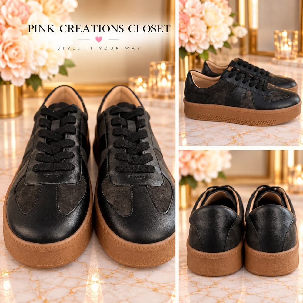 Coconuts by Matisse Black Mixed Media Platform Sneakers Gum Sole Size 10M